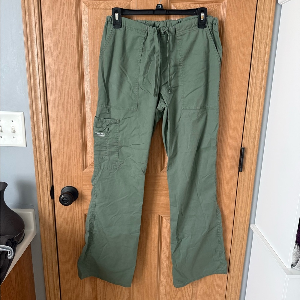 Cherokee Workwear Olive Green Cargo Drawstring Scrub Pants